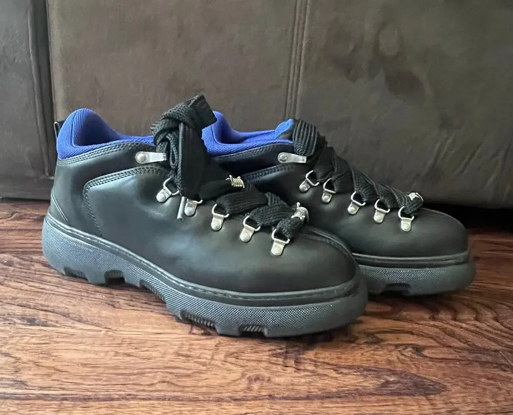 $1,195 NIB Burberry Trek Leather Low-Top Boots Sneakers Black/Blue Men's 45(12)